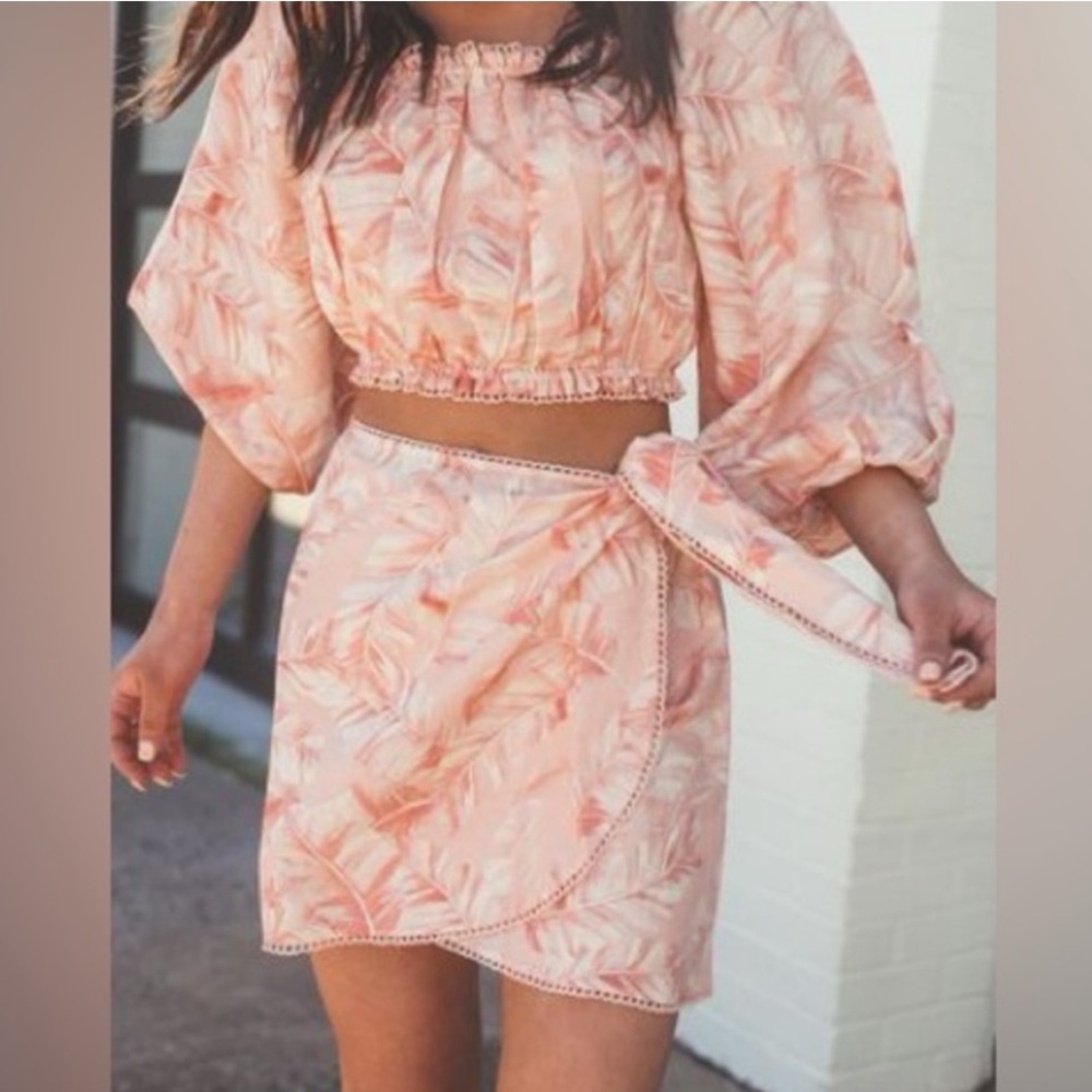 Show Me Your Mumu Claudia Top/Iva Wrap Skirt in Pink Majestic Palm